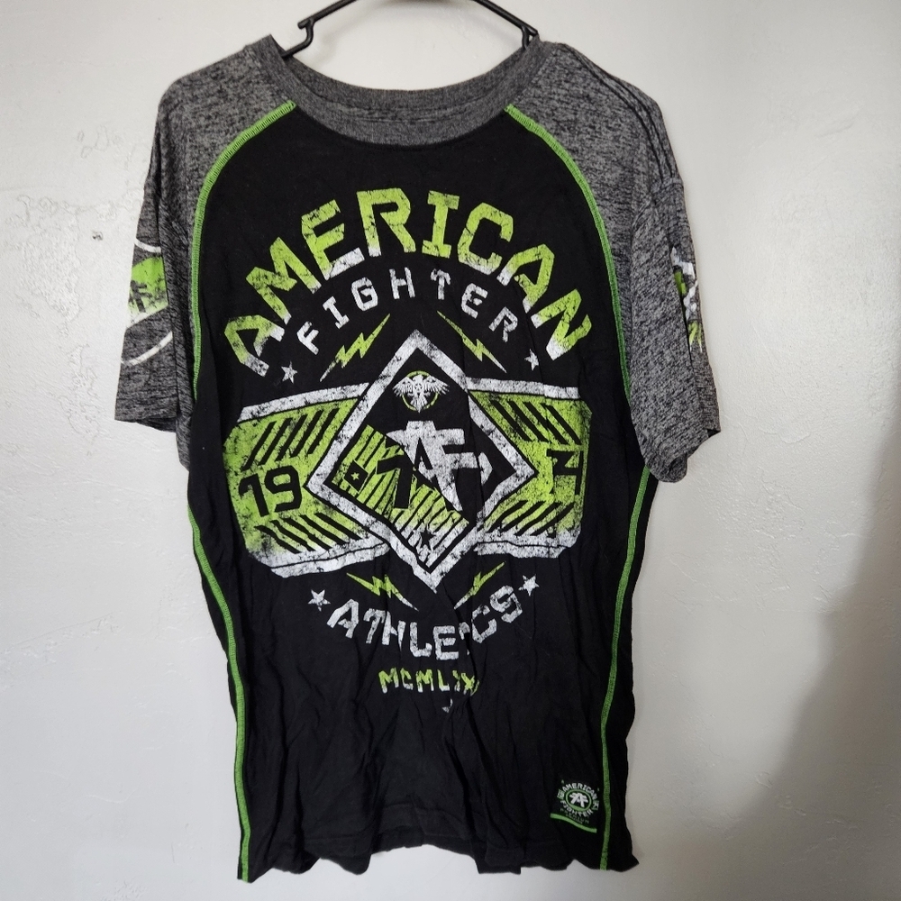 American Fighter Men's Large Gray Black Green Graphic Tee Short Sleeve T-Shirt
